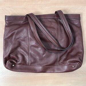 b. makowsky Brown Genuine Leather Tote Shoulder Bag Minimalist Work Office